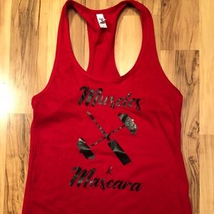 Muscles and mascara red racerback Tee